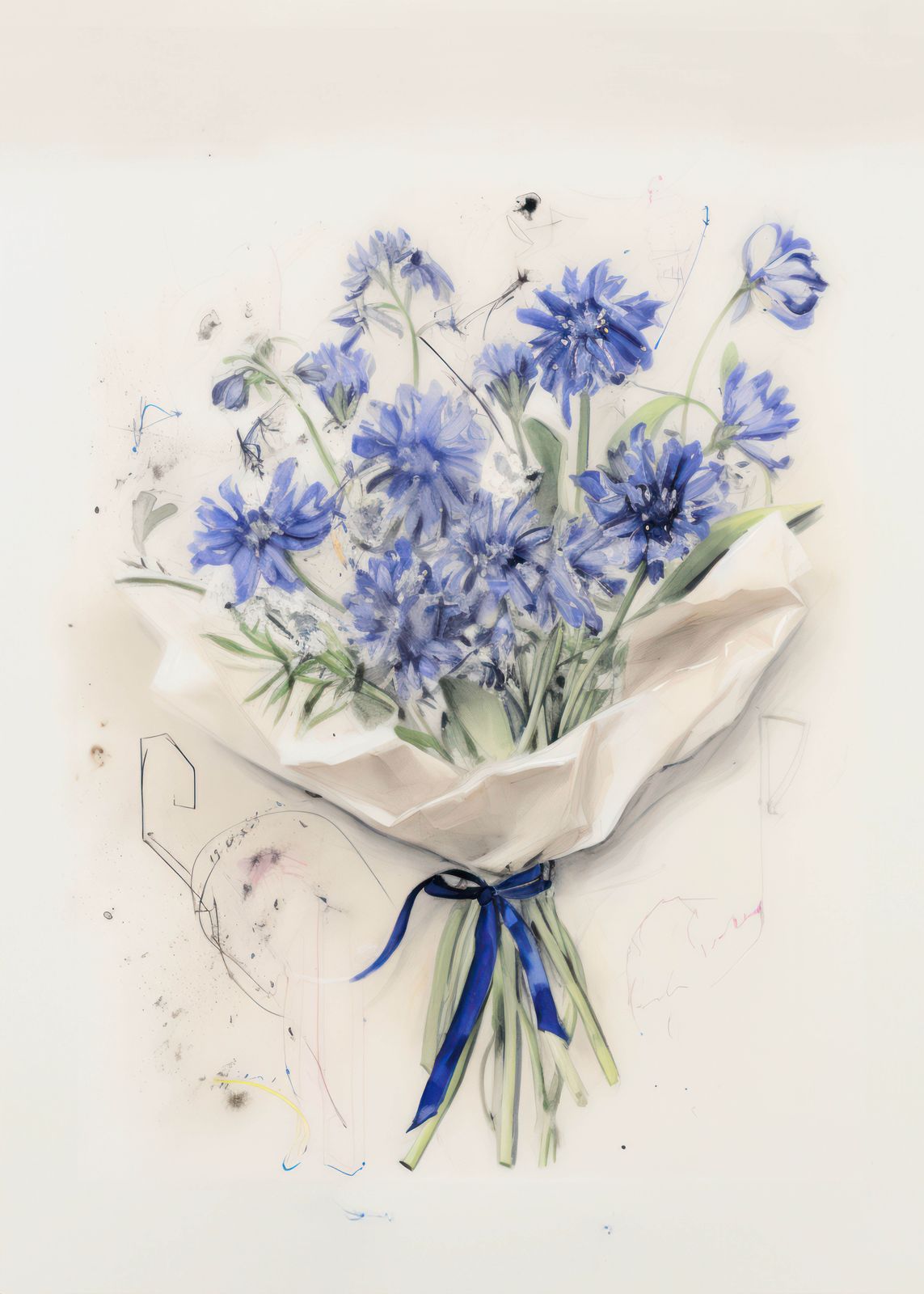 Plakat - Blå Blomsterbuket