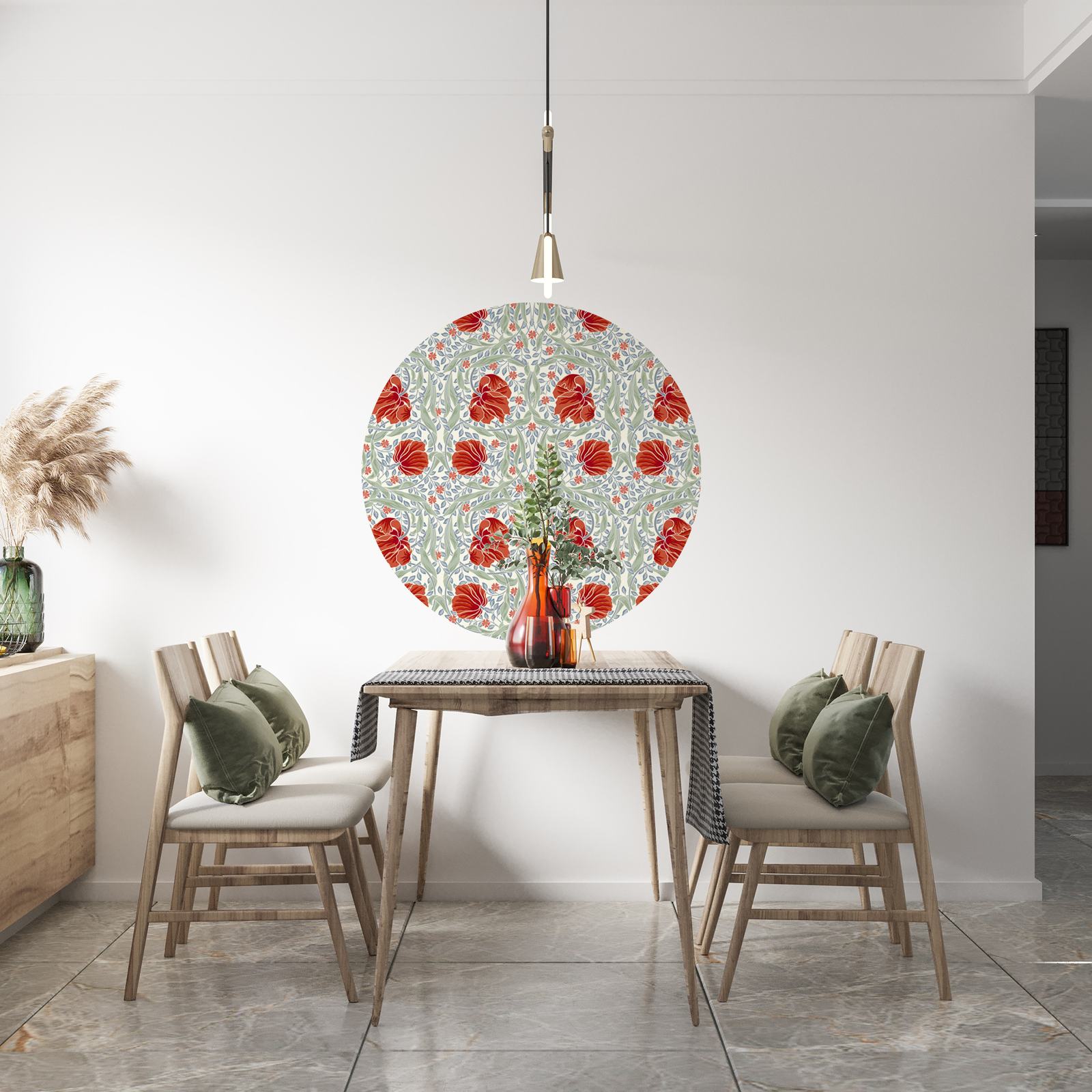 Vægklistermærke / Cirkel - Blomsterdesign