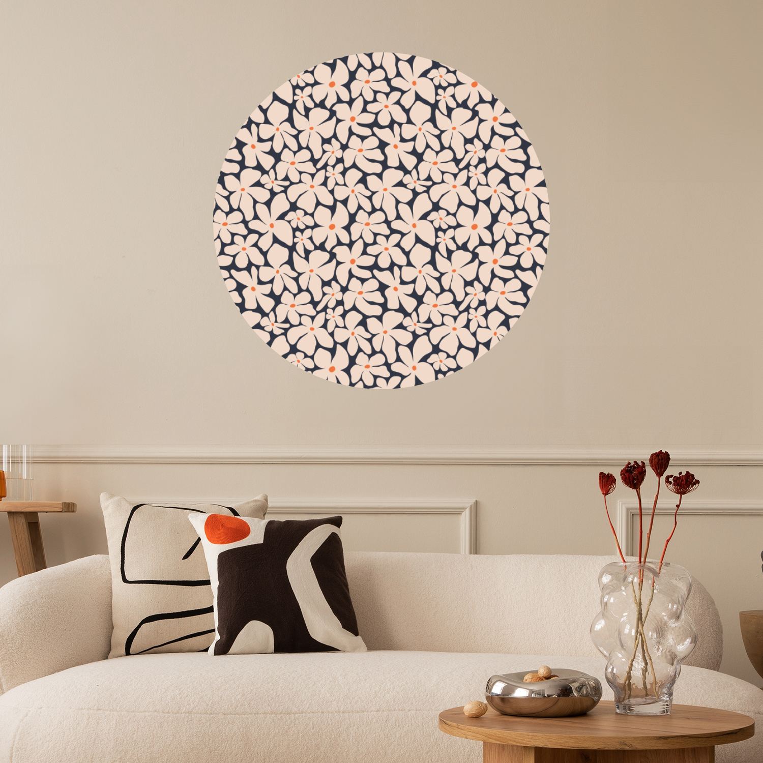 Vægklistermærke / Cirkel - Blomsterdesign